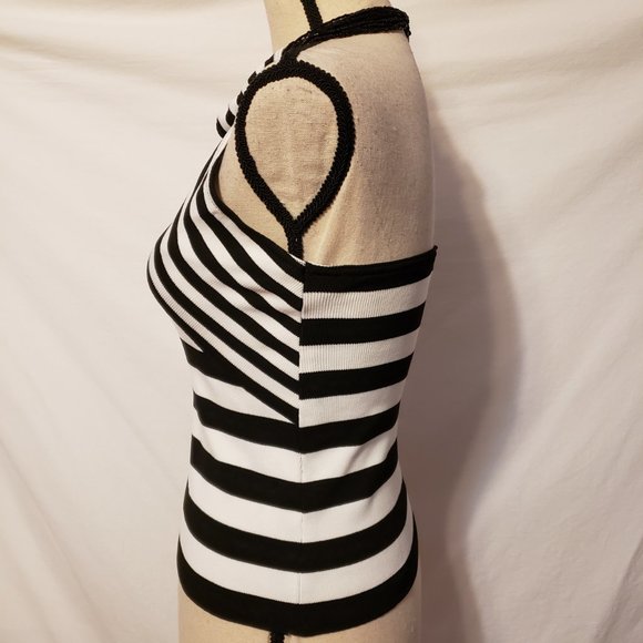 Veronique Young Bundle of 2 Women's Halter and One Shoulder Tops Black Stripe 4 - Picture 5 of 12